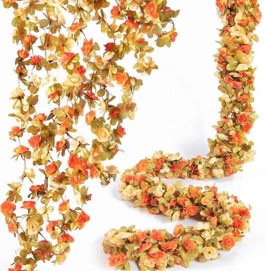 Artificial Flower Garland 8pcs 8.2ft Rose Vine Decor, Fall Champagne Flower | by PONKING