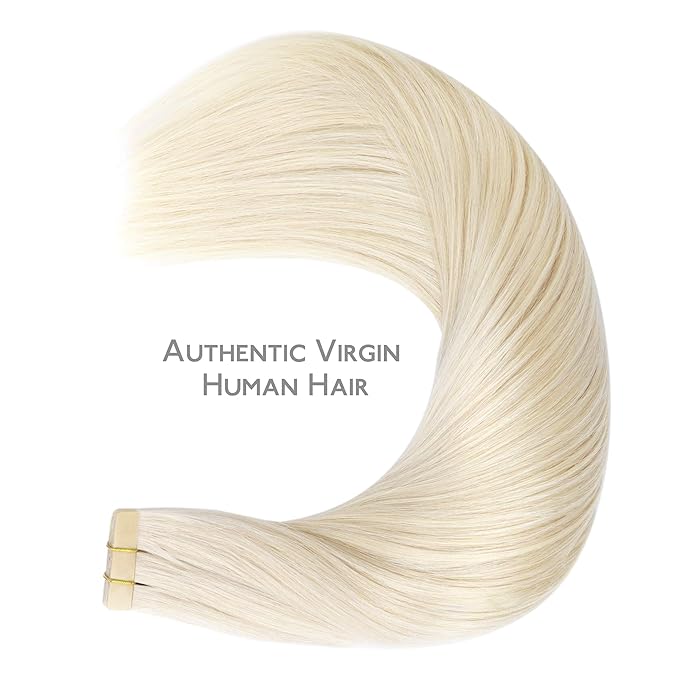 WENNALIFE Tape in Hair Extensions Human Hair, 20pcs 50g 24 inch Platinum Blonde Remy Hair Extensions Straight Human Hair Tape in Extensions Skin Weft Tape Extensions Human Hair