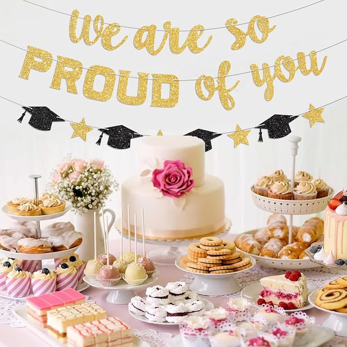 We Are So Proud of You Banner Prestrung Gold Graduation Banner Graduation - Image 6