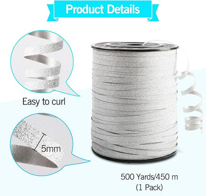 Glitter Silver Ribbon Curling, 500 Yard Balloon String Ribbon - Image 4