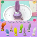 Fluffy Ball Hair Clip - 8Piece Crazy Hair Day Accessories Hair Clips Barrettes with Sausage Mouth, Set of Cute Baby Bobby Pins In 8 Colors, Cartoon Funny Soft Ball Hair Clips for Girls