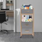 Beauty Salon Tool Organizer, Salon Trolley with Lockable Wheels Barber Cart, Make-Up Organizer Beauty Equipment Storage Trolley with Hair Dryer Rack for Spa, Barber Store, Beauty Salon (Gold, Grey)