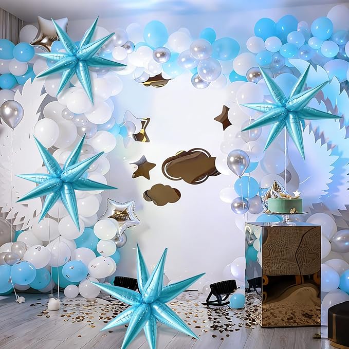 Light Blue Star Balloons Foil Mylar Spike Ballons Giant Frozen Birthday Party - Image 6