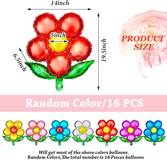 Skylety 16 Pieces Flower Foil Balloons 18 Inch Beautiful Floral Colorful Flower - Image 2