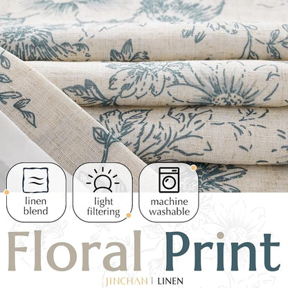 jinchan Floral Linen Curtains Lined 108 Inch Farmhouse Back Tab 2 Panels | - Image 2