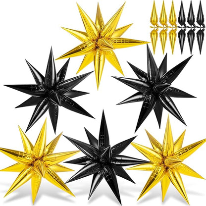 Gold Black Star Balloons, 12 Point Large Spike Balloon by GCTWFYK