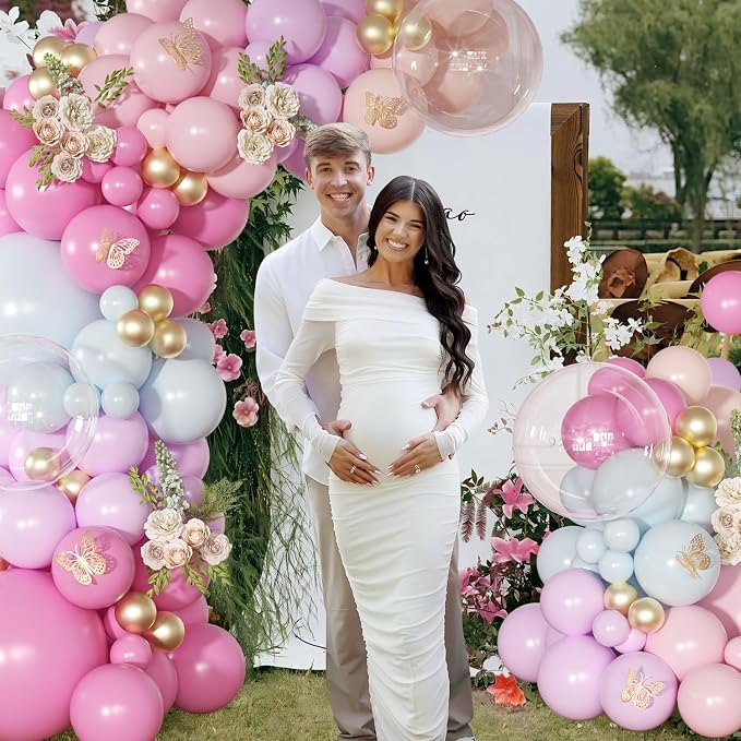 Light Pink and Blue Balloon Arch Kit, Princess Gold Pink Rose Orange Balloon - Image 5