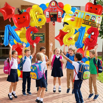 18 Pcs Large Back to School Balloons, Colorful Star Bus House ABC Foil Balloons - Image 4