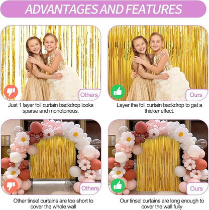 Crosize 4 Pack 3.3 x 9.9 ft Gold Foil Fringe Curtains Party Decorations - Image 4