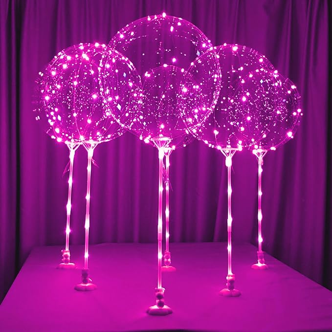 LED Balloons with Sticks and Stands and Batteries 6Pack Pink | Table Top by lightsfever