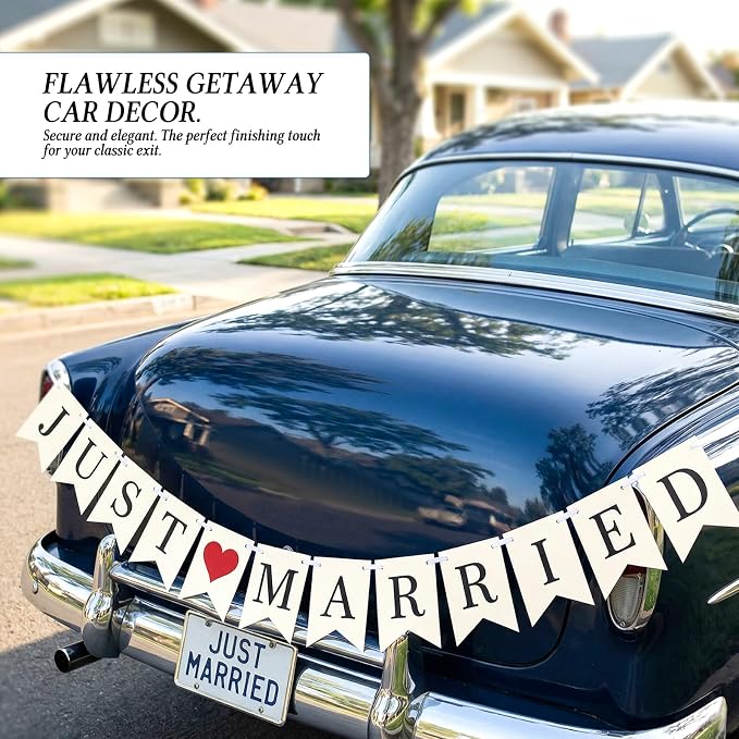 Vintage Just Married Banner Wedding Bunting Photo Booth Props Signs Garland - Image 4