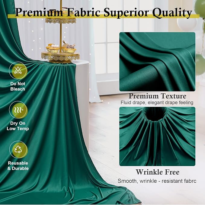 12ft x 10ft Wrinkle Free Hunter Green Backdrop Curtains - Image 3