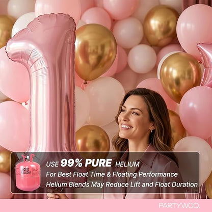 PartyWoo Number Balloons 40 Inch Pink Number 1 Kit 25pcs - Image 5