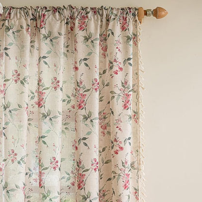 ENJOYBRIDAL Floral Curtains 84 Inches Bedroom Semi Sheer Drapes Cottage Living - Image 2