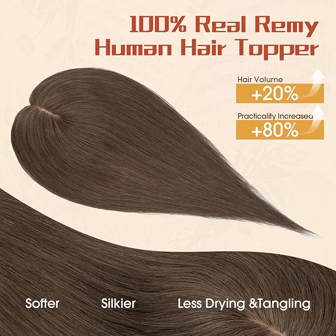 Rich Choices Human Hair Toppers for Women-100% Real Remy Hair Topper No Bang-Upgraded 150% Density 9 * 12CM Lace Base-Clip in Hairs Topper for Thinning Hairs-14Inch #2 Dark Brown