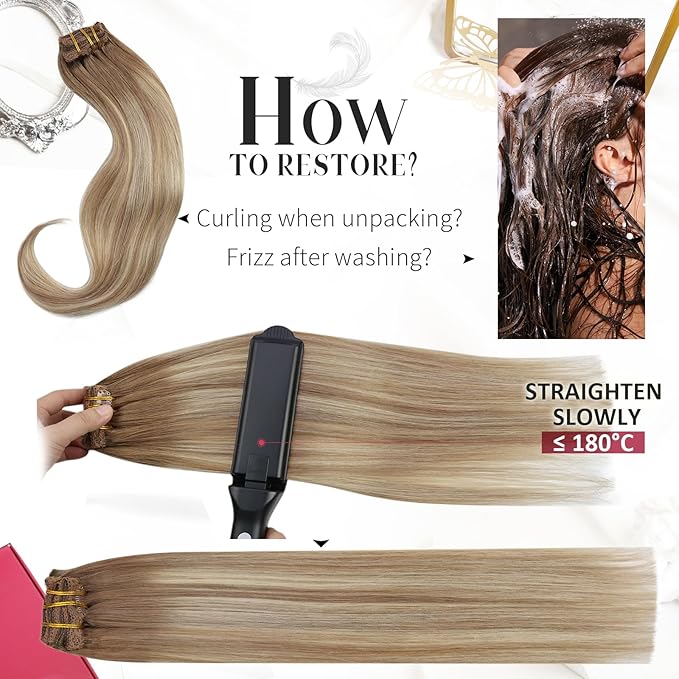 Moresoo Clip in Hair Extensions Brown to Blonde Ombre Hair Extensions Clip ins Real Human Hair Light Brown to Medium Blonde Full Head for Women Long Straight 120g/7pcs 18inch