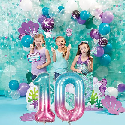 Mermaid Number 0 Balloons 40 Inch, Large Purple Teal Rainbow Number Balloons - Image 4