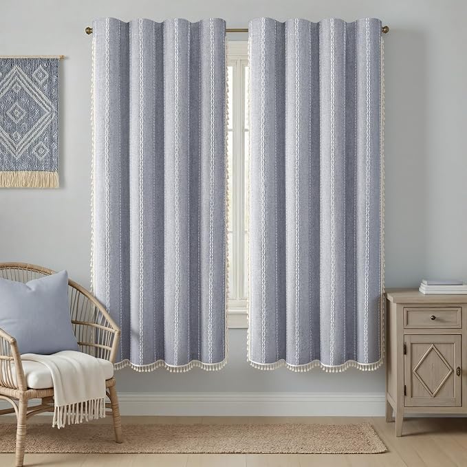 Blue 100% Boho Blackout Curtains 72 Inch 2 Panels by Unknown