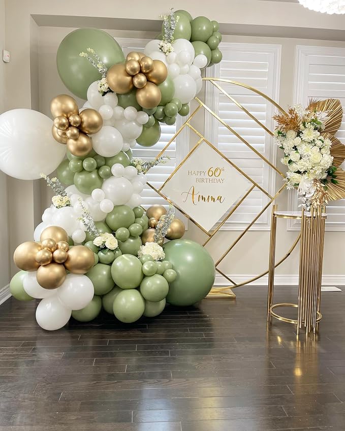 Sage Green White Gold Garland Arch Kit 173Pcs Latex Balloons - Image 5