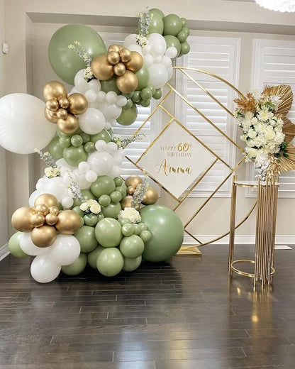 Sage Green White Gold Garland Arch Kit 173Pcs Latex Balloons - Image 5