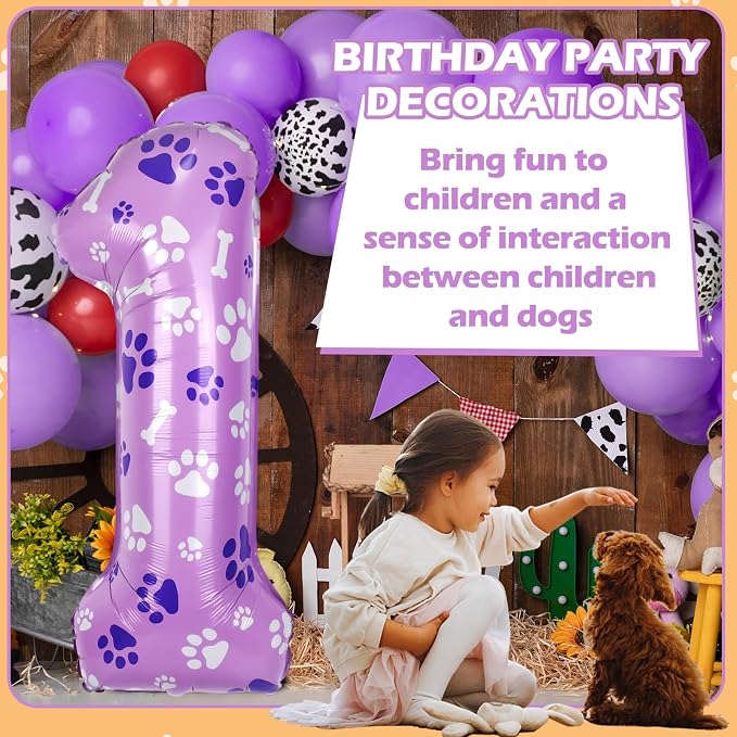 40 Inch Pink Dog Paw Balloons, Numeral 1Birthday Balloons - Image 5