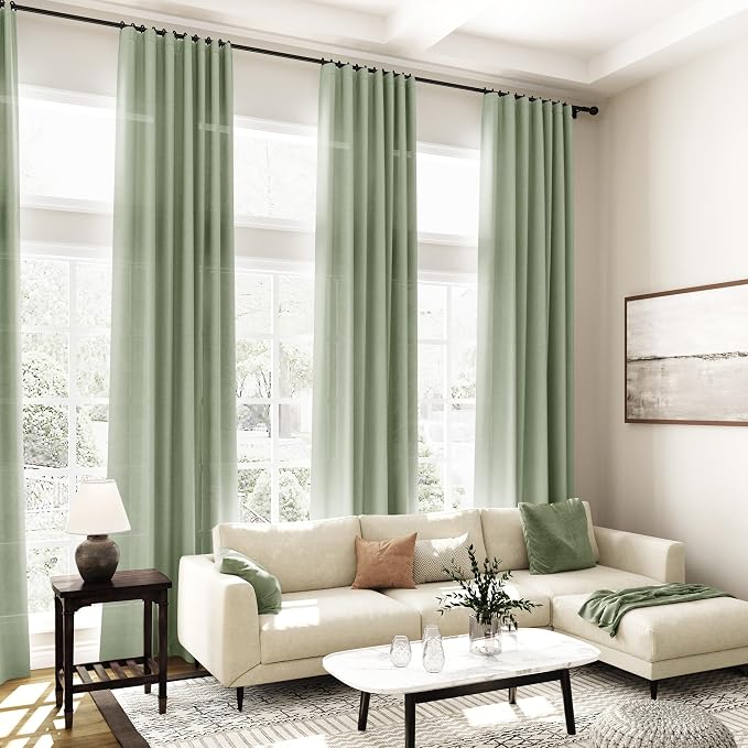Light Sage Linen Curtains 96 Inches Long 2 Panels Set - Image 7