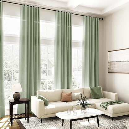 Light Sage Linen Curtains 96 Inches Long 2 Panels Set - Image 7