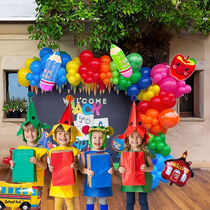 back to school balloons hot pink and red yellow green balloon garland arch kit - Image 2