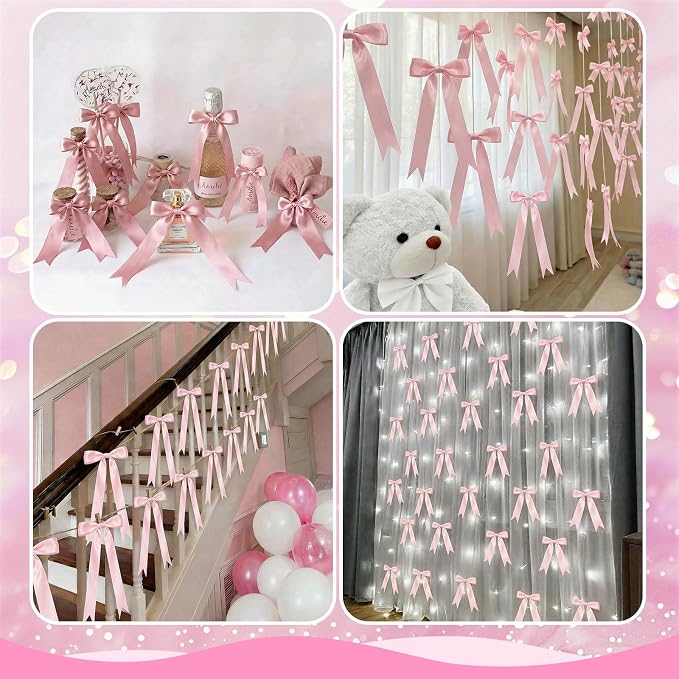 2 Strings Pink Bow Garland Banner Decorations - Image 5