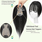 Hair Toppers for Women Real Human Hair, 360°3D Bangs Clip Human Toppers for Women with Thinning hair Realistic Scalp Line (Brown Black, 3D Wispy Bangs(11 * 7))
