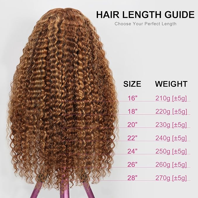 210% Density 13x6 Highlight Ombre Full Lace Frontal Wigs Human Hair 12A Deep Wave Brazilian Human Hair Pre Plucked 4/27 Honey Blonde HD Glueless Transparent Lace 26 Inch