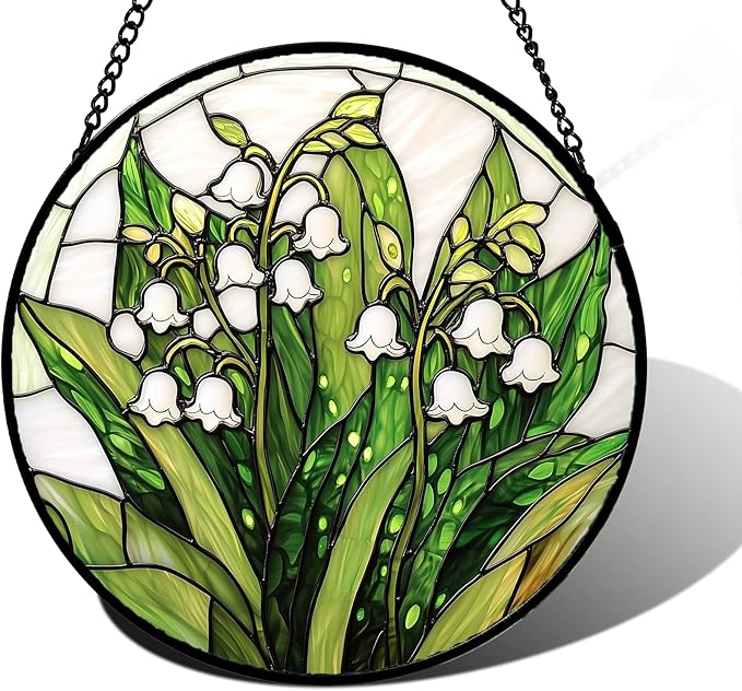 DASTOLL Stained Glass Window Hanging, Lily of the Valley Flower Sun Catchers by DASTOLL