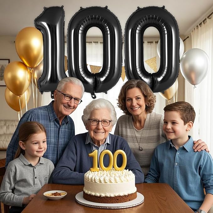 Black Number 100 Balloon, 40 Inch Foil Helium Number Balloons, 100th Birthday - Image 3