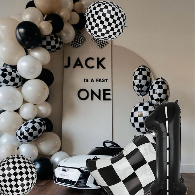 Black and White Checkered Balloons 9 Pcs 4D Checker Chequered Flag Balloon | - Image 3