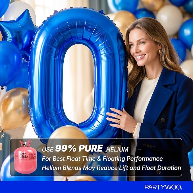 PartyWoo Number Balloons 40 Inch Blue Number 0 Kit - Image 5