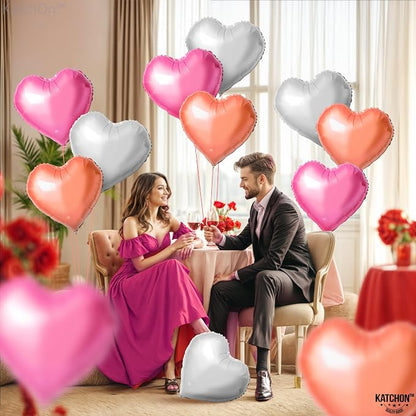 KatchOn White and Pink Heart Balloons 18 Inch, Heart Shaped Balloons - Image 5