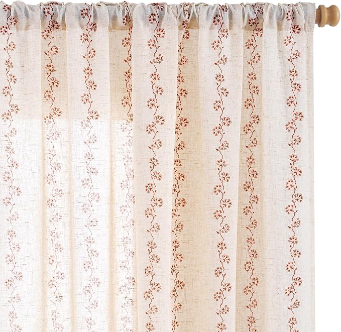 Cathy Linen Floral Curtains for Living Room Terracotta Curtains for Bedroom by Lazzzy
