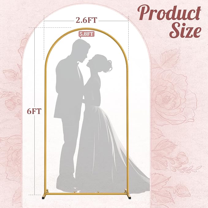 6FT Arch Backdrop Stand, Metal Gold Wedding Arch Frame | - Image 7