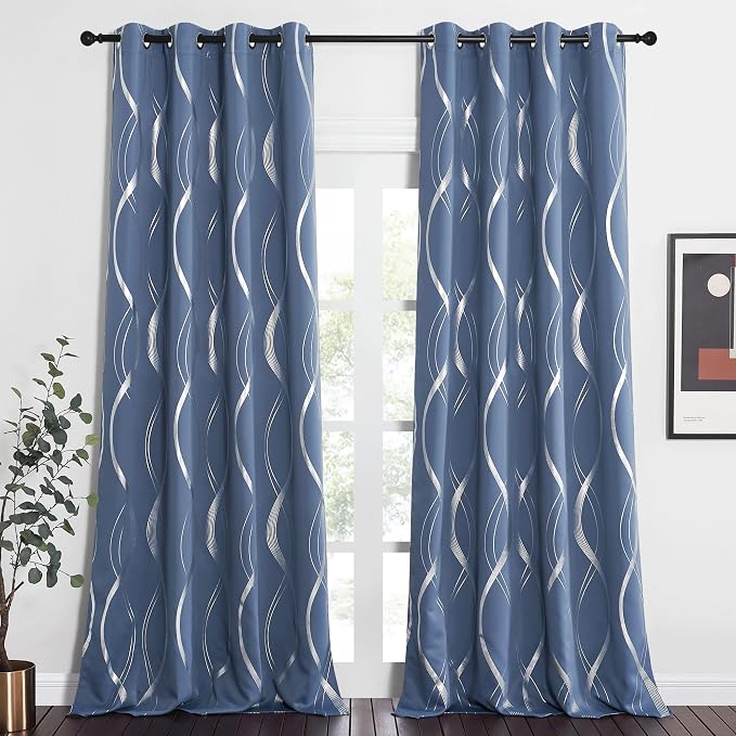 NICETOWN Blackout Curtains for Large Window, Foil Printed Wave Lines Energy by NICETOWN