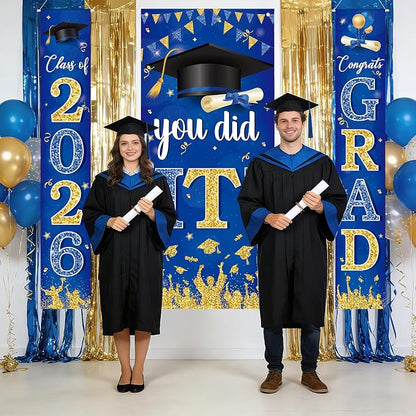 Blue and Gold Graduation Decorations 2026 Congrats Grad Hanging Banner You Did - Image 4
