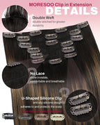 Moresoo Clip in Hair Extensions Real Human Hair Brown Balayage Clip in Extensions Human Hair Dark Brown to Chestnut Brown Full Head 7pcs 120g 20Inch
