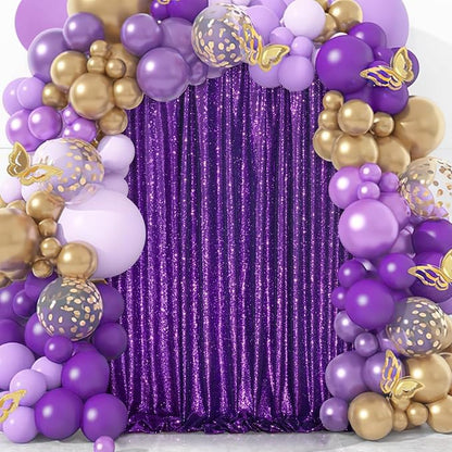 Purple Sequin Backdrop 2 Pieces 2ftx8ft Wedding Glitter Curtain Backdrop Arch - Image 6