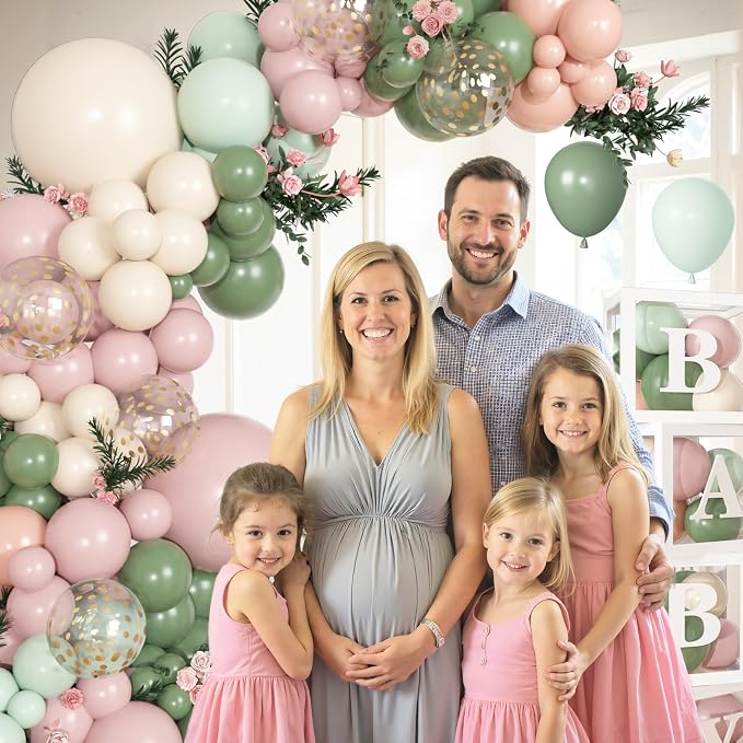 153Pcs Pink and Sage Green Balloon Baby Shower Decorations - Image 7