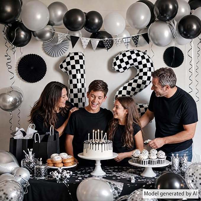 40 Inch Checkered Number 12 Balloon, Race Theme Foil Birthday Decor | 40in - Image 6