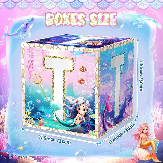3 Pcs 2nd Mermaid Birthday Decorations Two Birthday Balloon Boxes Mermaid Party - Image 2
