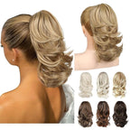 Ponytail Extension - 14" Claw Clip in Ponytail Hair Extensions Natural Soft Synthetic Layered Wavy Pony Tail Hair Pieces for Women - Dark Blonde with Highlights