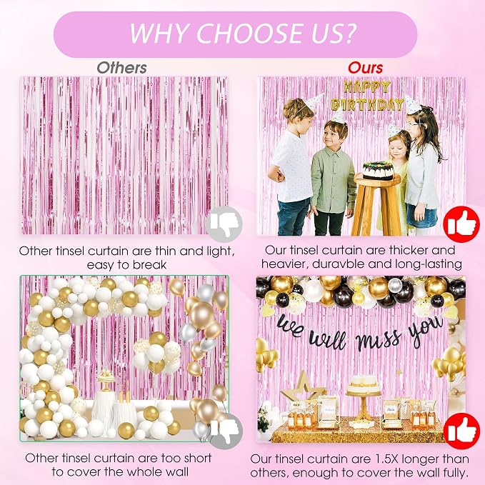 TenLaitech Curtain Pink Foil Backdrop, - Image 2