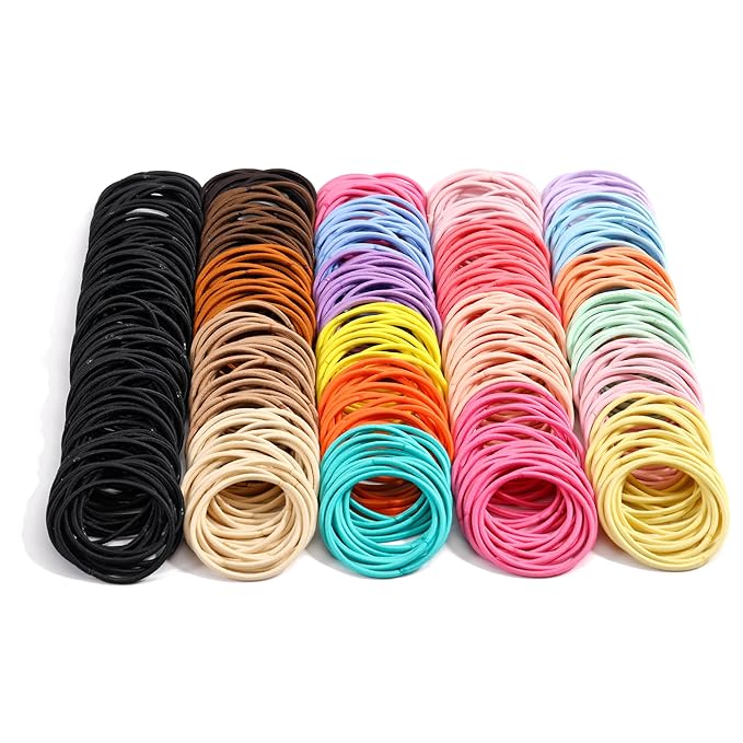 500 PCS Hair Ties for Thin Hair - 2.5mm x 5cm Premium Nylon Black Hair Tie Bulk for Women Girl Small Ponytail Holders Men Hair Elastic Band(Multicolor)