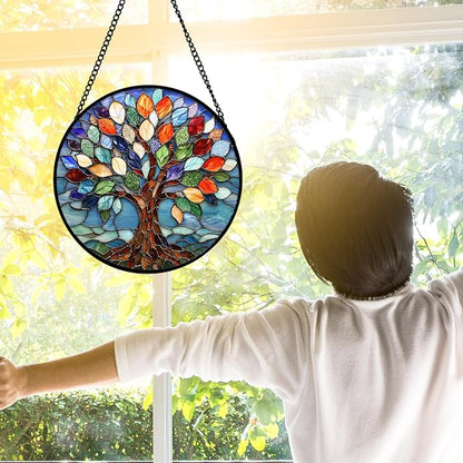 DASTOLL Stained Glass Window Hanging, Colorful Tree of Life Sun Catchers Glass - Image 3