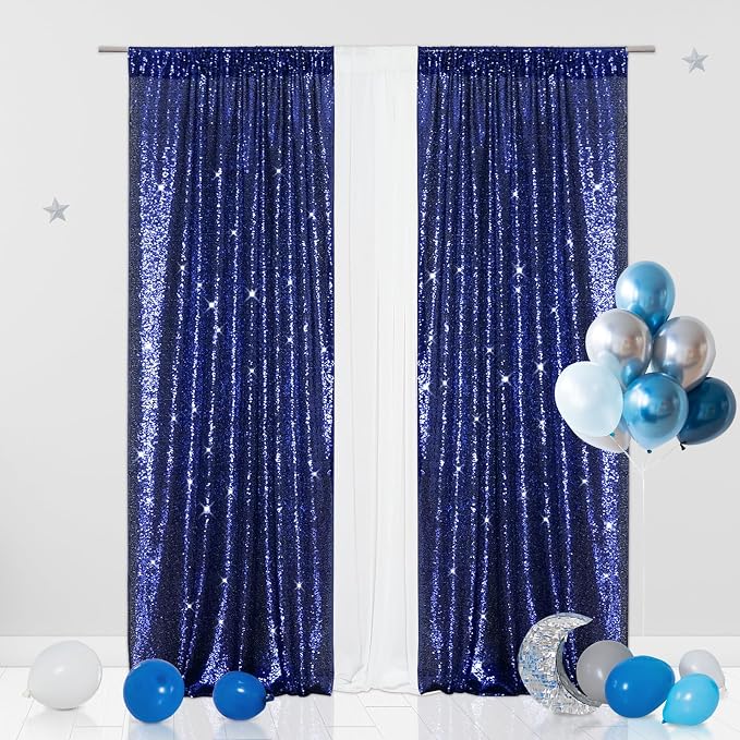 Eternal Beauty Navy Blue Sequin Backdrop Curtains, 2 Panels 2x8FT | 3mm Sparkle - Image 4